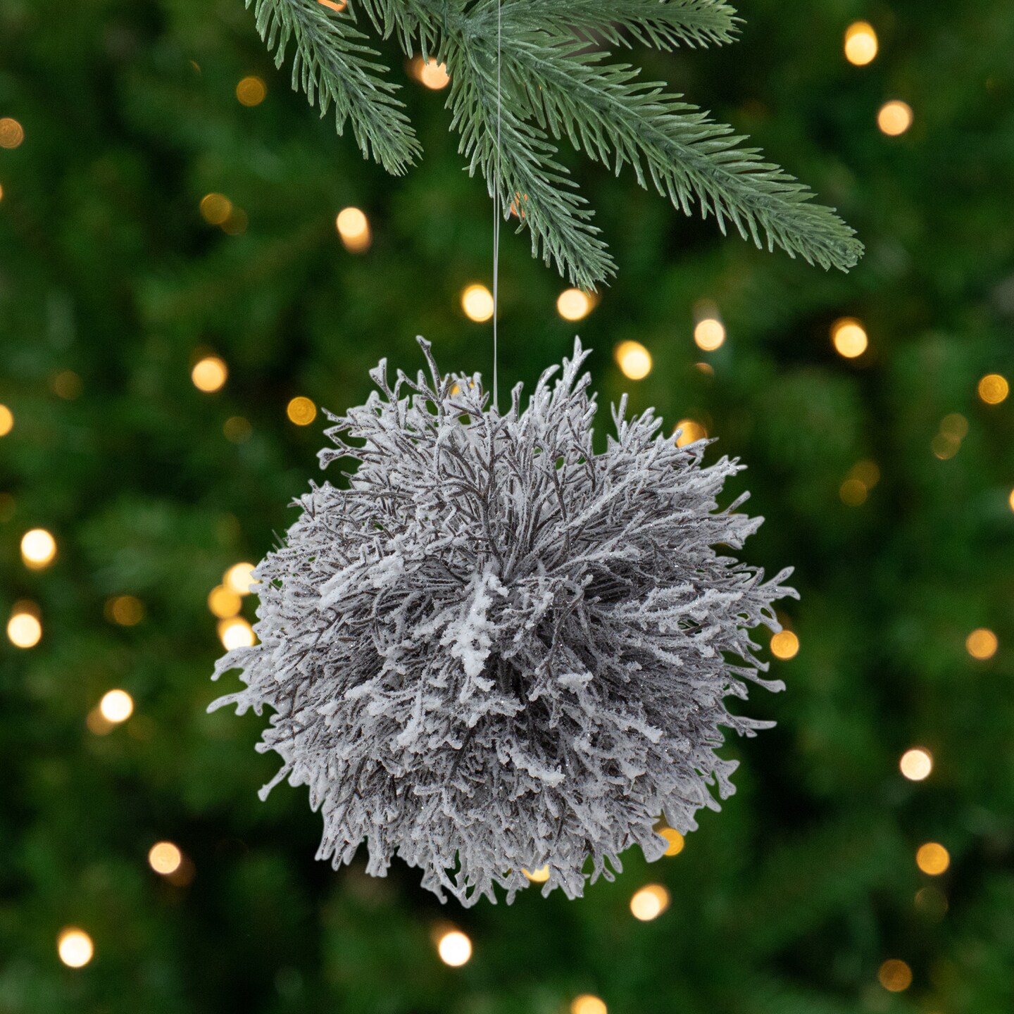Northlight 7&#x22; Artificial White Frosted Round Twig Christmas Ornament