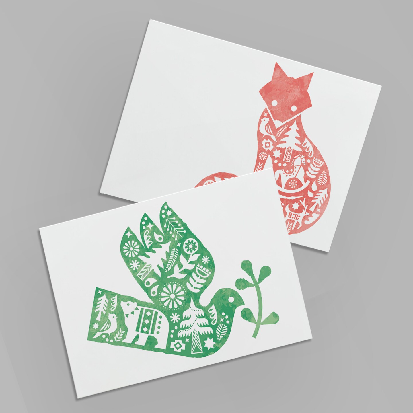 Folk Art Animal Christmas Cards - 24-Pack Holiday Greeting Cards with 4 Charming Animal Designs (Dove, Fox, Bear, Bird), Perfect for Sharing Merry Christmas &#x26; Holiday Wishes, Blank Inside for Personalized Messages - Unique and Artistic Stationery Set