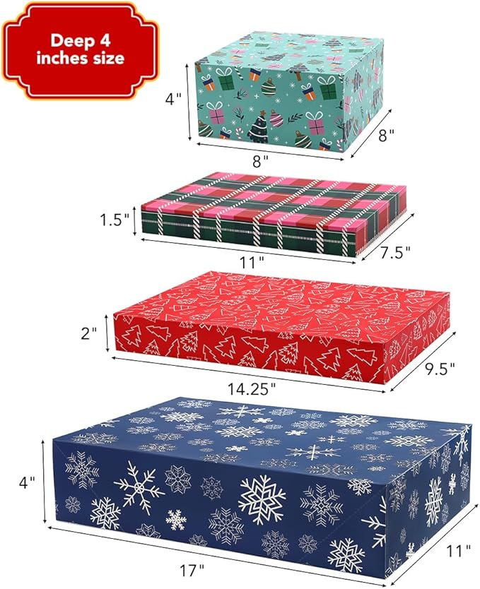 Lids - Beautiful Assorted Boxes for Wrapping Gifts with 4 inch Deep Robe Boxes and 8x8x4 Gift Box - Gift Boxes for Presents, Shirt, Robe, Lingerie, etc