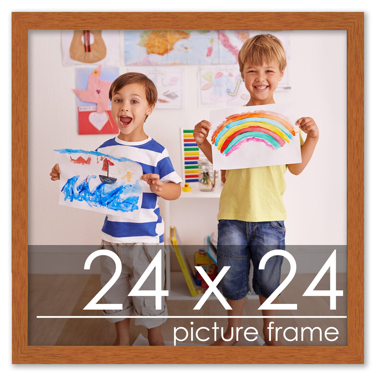 Square Slim Profile Brown Picture Frame - UV Acrylic, Foam Board Backing, Hanging Hardware