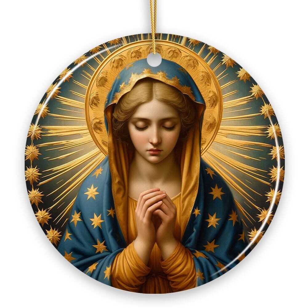 Praying Virgin Mary Ceramic Ornament, Religious Painting Christmas Decoration Souvenir