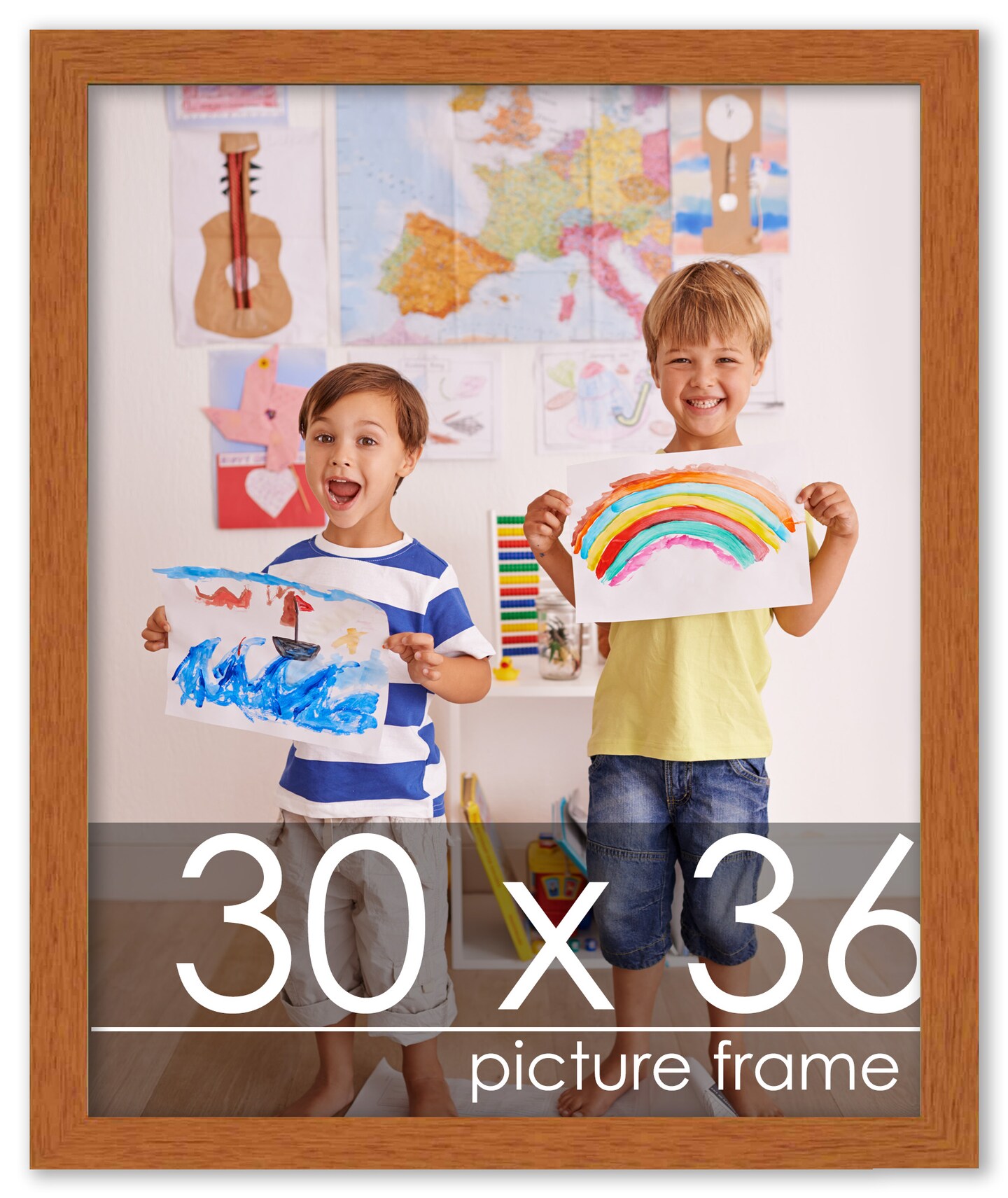 Slim Profile Brown Picture Frame - UV Acrylic, Foam Board Backing, Hanging Hardware
