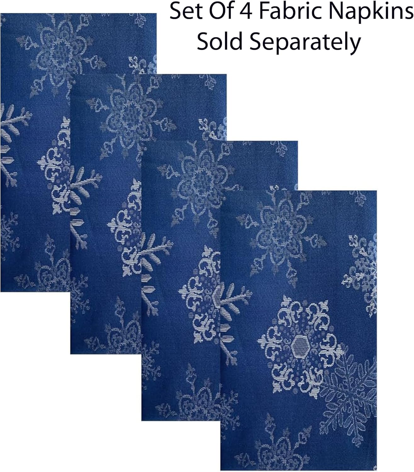 Fancy Navy/Silver Metallic Snowflake Christmas No-Iron Soil Resistant Fabric Holiday Napkins, Sparkling Snowflakes Napkins, Set of 4 Napkins