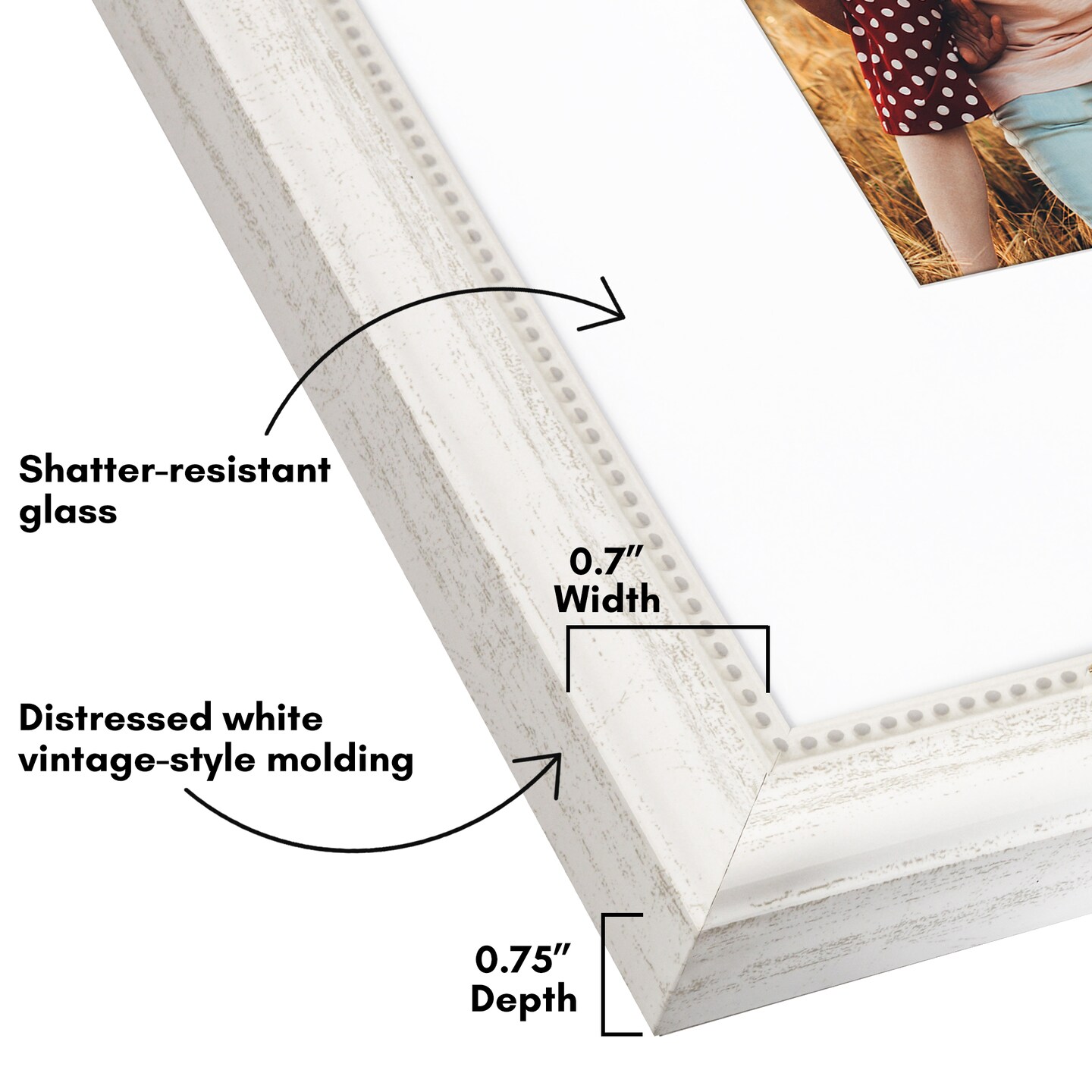 Americanflat Vintage Frames - Picture Frame with Beaded Accents - Use with Included Mat - Distressed Finish