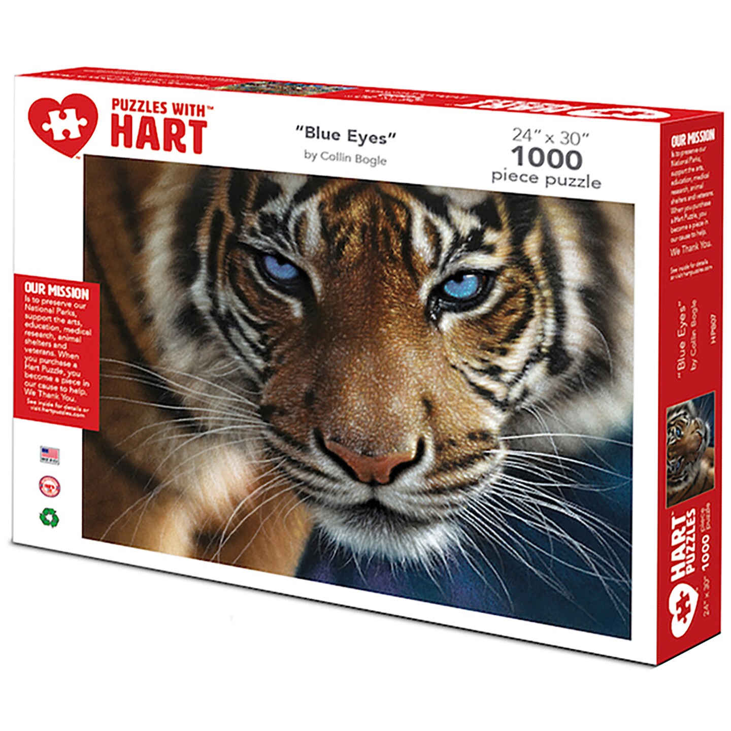 Hart Puzzles Blue Eyes Tiger by Colin Bogle, 24 x 30 1000 Piece Puzzle