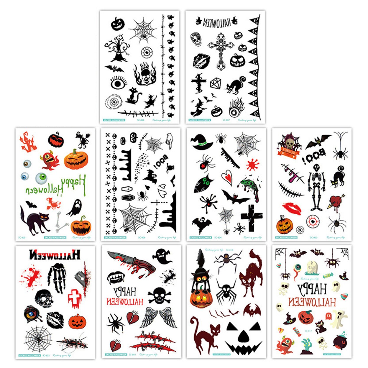 Scar Design Sticker 10Pcs Halloween Tattoo Stickers Scar Temporary Cosplay Body Art Decal ...
