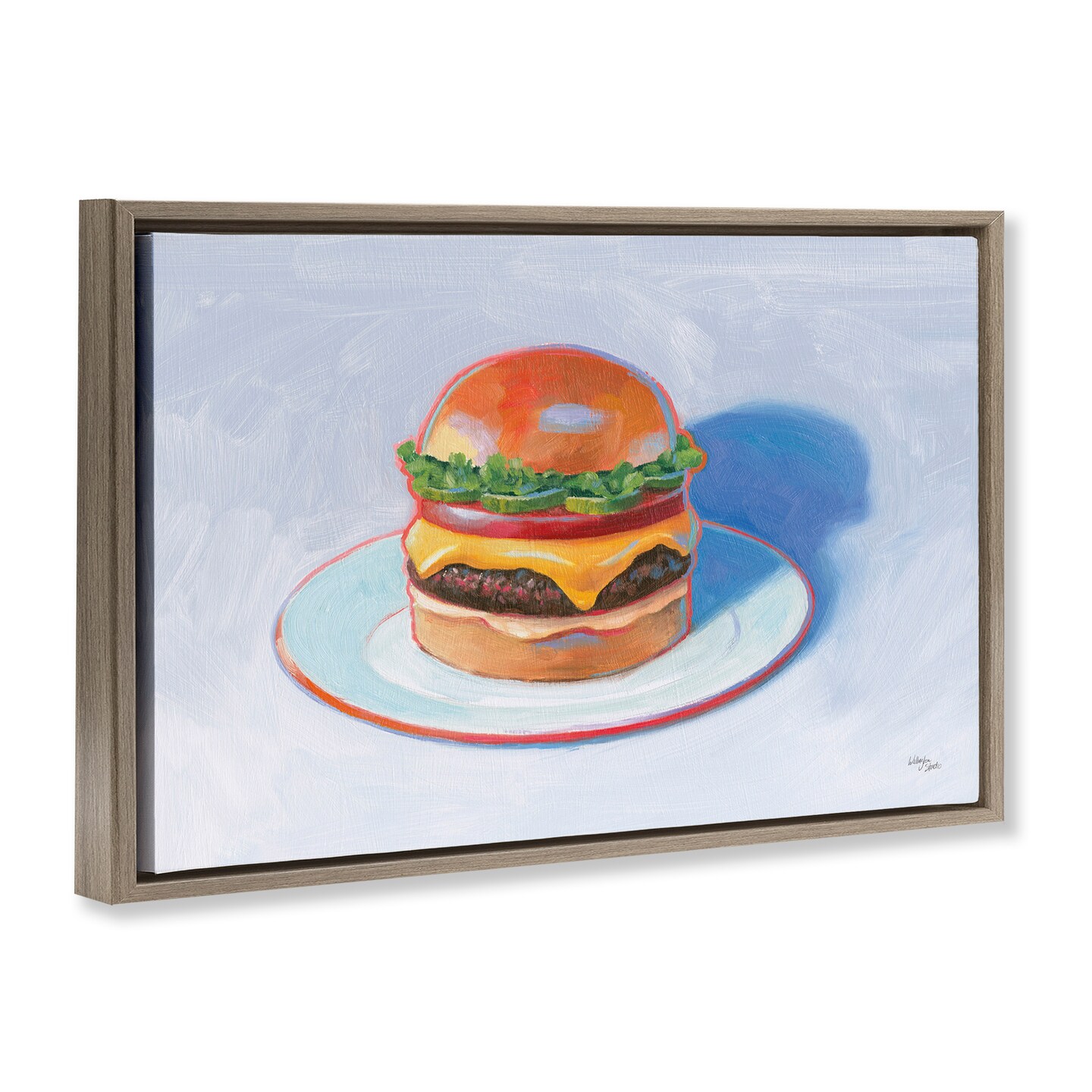 Stupell Industries Burger on Plate Framed Floater Canvas Wall Art Design by Wild Apple