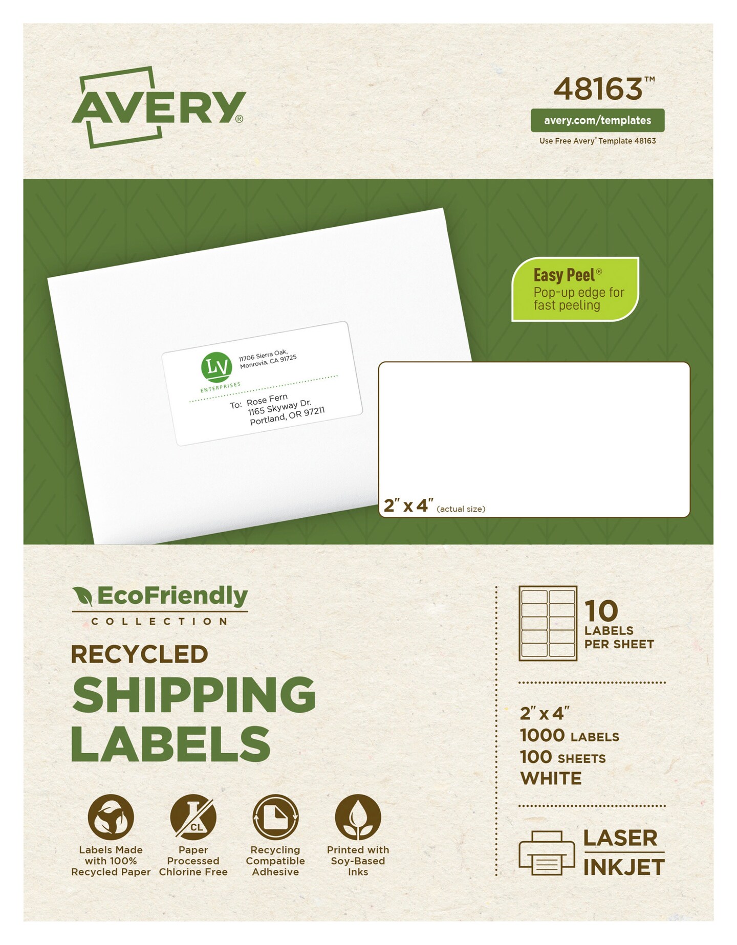 Avery EcoFriendly Shipping Labels, 2 x 4 Inches, Pack of 1000