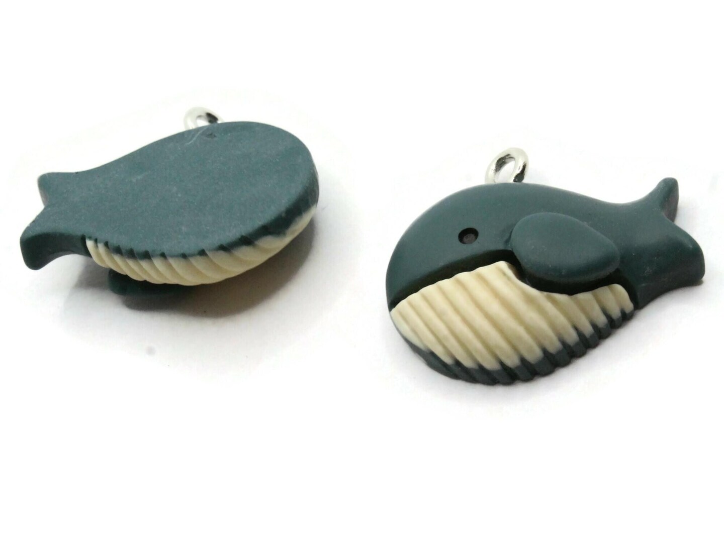 2 33mm Gray MIniature Whale Resin Charms