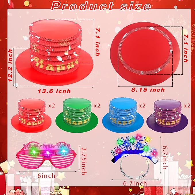 New Year&#x27;s Eve Party Top Hat Accordion Hats for 2025 Happy New Year Eve Party Supplies Decorations Colorful Cardboard Fold Paper Hats for Costume Headwear