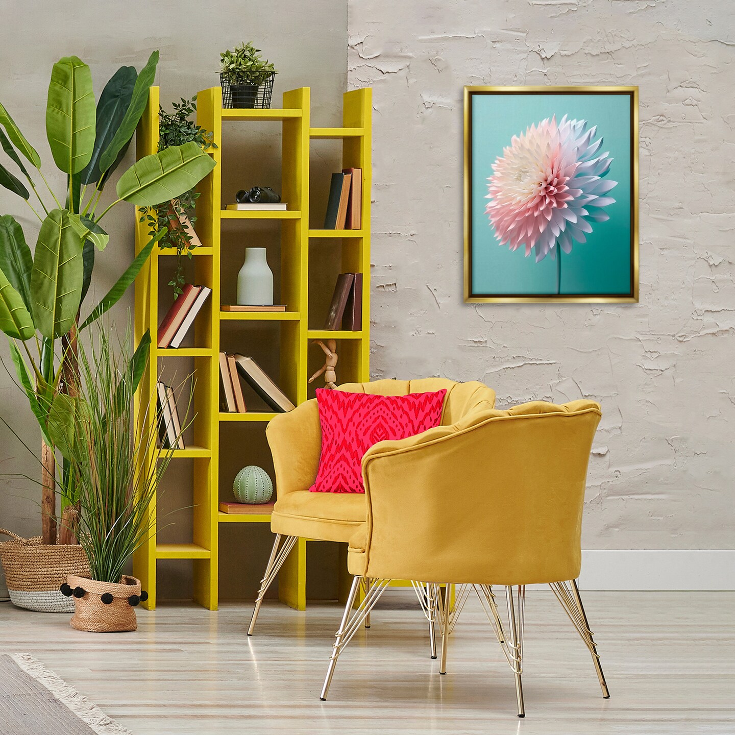 Stupell Industries Detailed Dahlia on Blue Framed Floater Canvas Wall Art Design by Incado