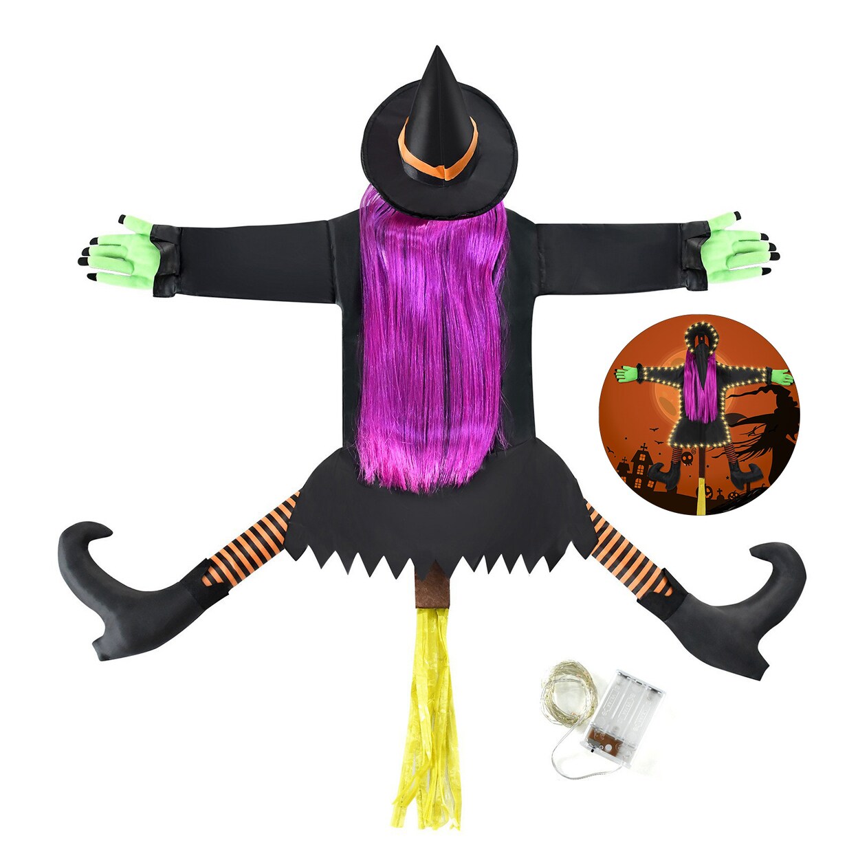 Witch Halloween Decoration With Adjustable Straps Large Funny Witch Doll Props Ornaments For Outdoor Front Yard