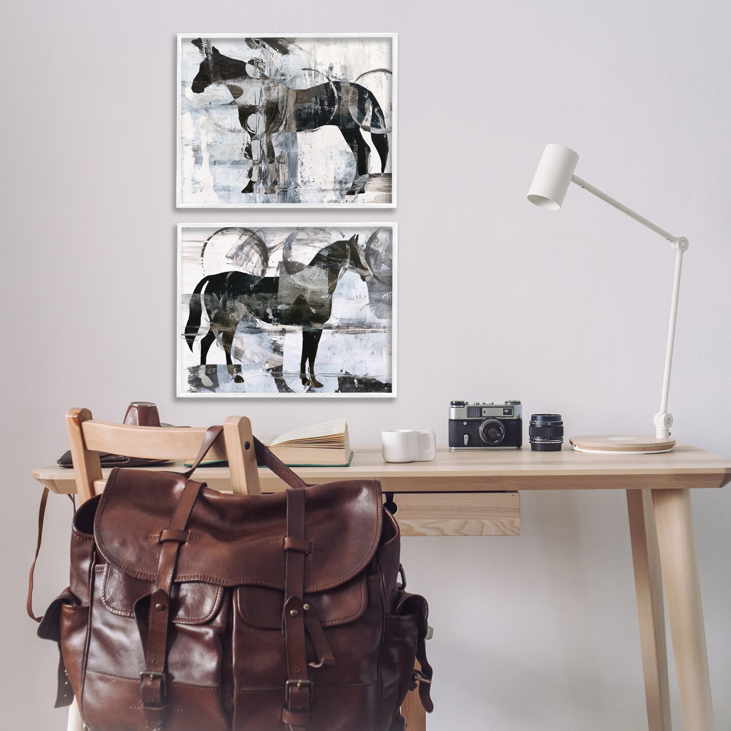 Stupell Industries Abstract Horse Silhouette Circles 2 pc Framed Giclee Wall Art Set Design by Ethan Harper