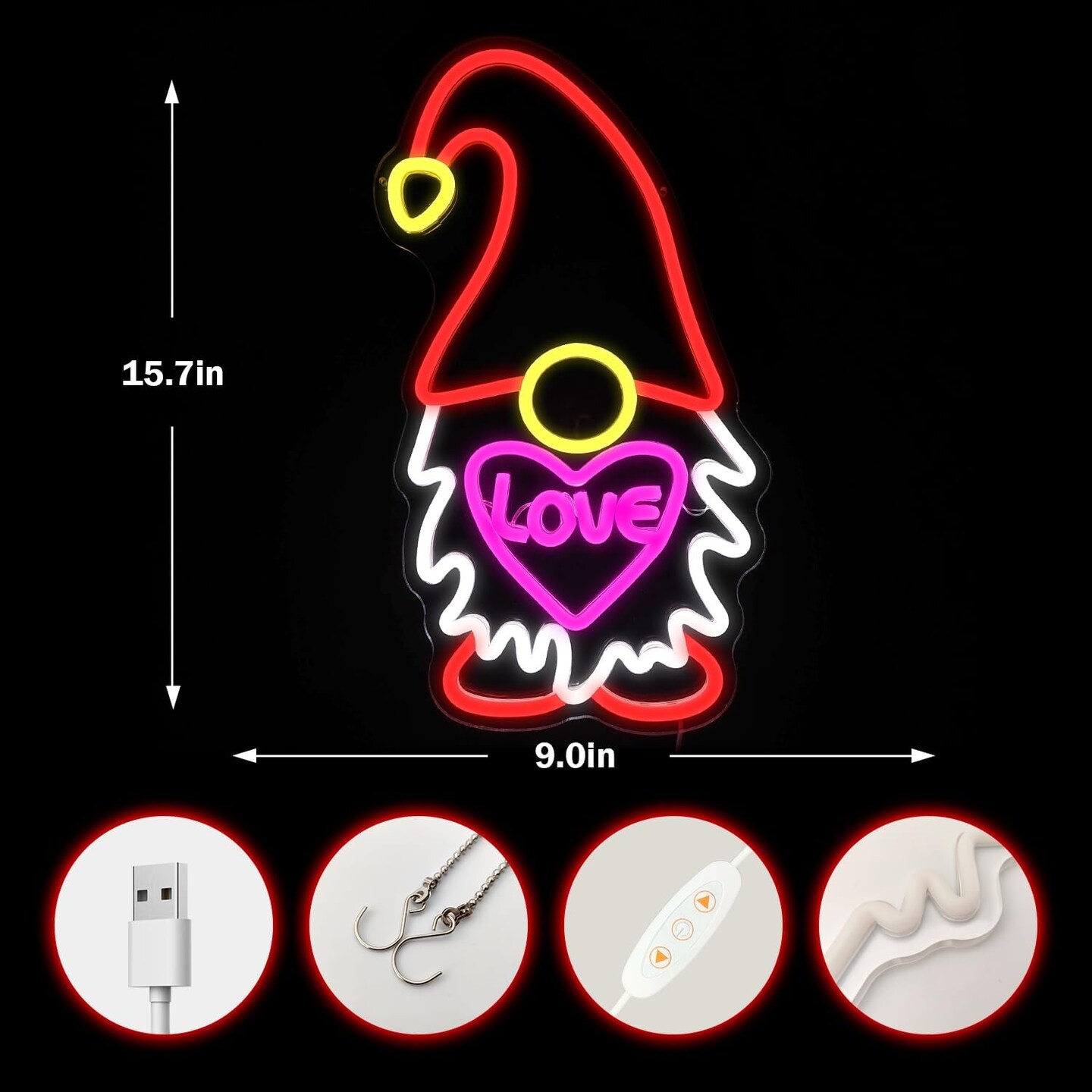 Valentine&#x27;S Day Neon Sign Dimmable Valentines Day Gnomes Decor Love Neon Sign for Wall Decor Neon Heart Light Up Sign for Bedroom Bar Living Room Party Valentine&#x27;S Day Decorations Gifts for Lover