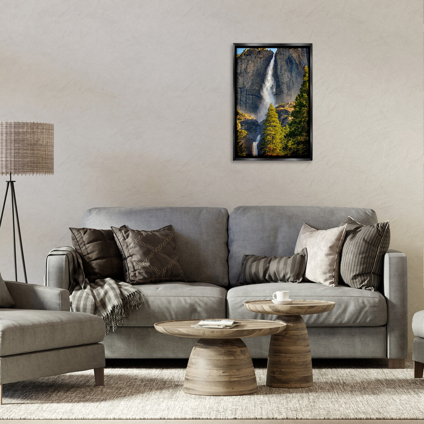 Stupell Industries Waterfall Between Cliffs Framed Floater Canvas Wall Art Design by Rick Berk