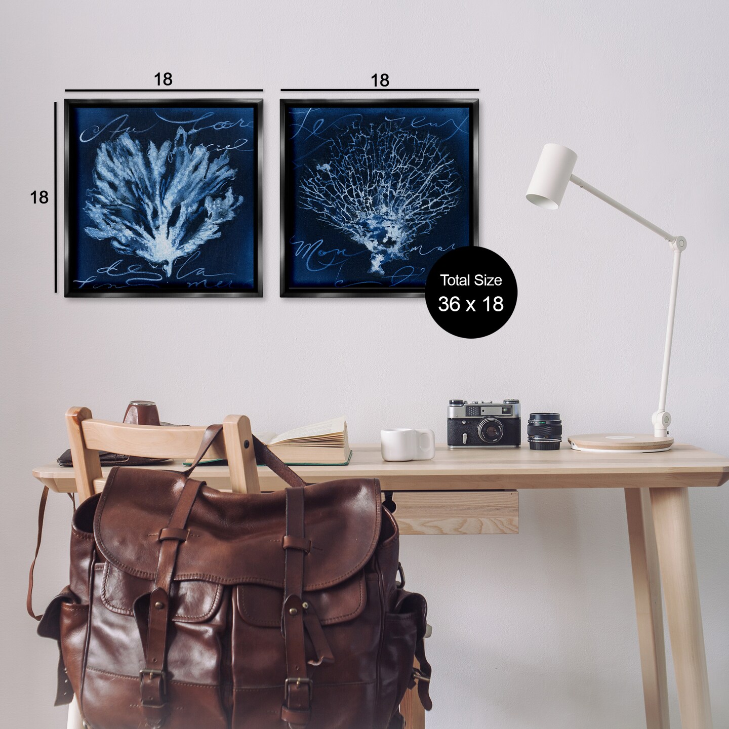 Stupell Industries Dark Blue Coral Pieces 2 pc Framed Floater Canvas Wall Art Set Design by Liz Jardine