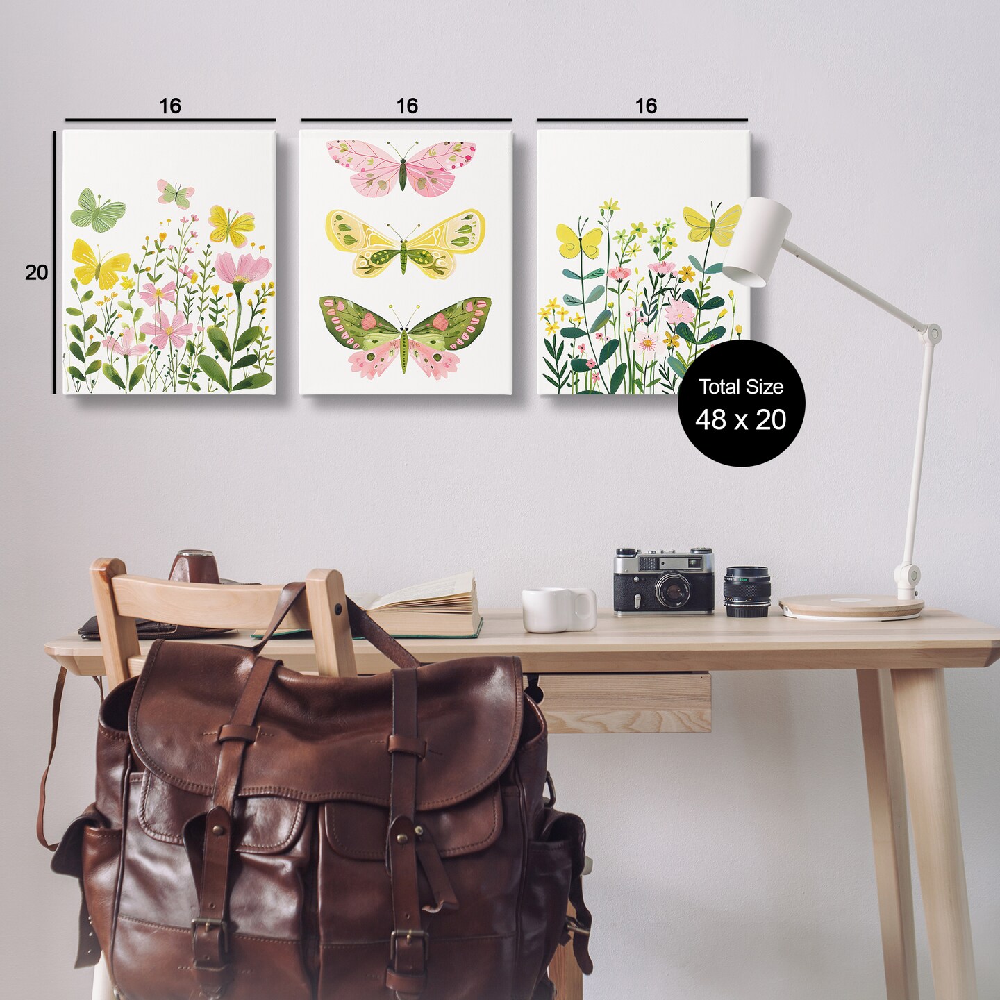 Stupell Industries Playful Butterflies and Florals 3 pc Canvas Wall Art Set Design by LSR Design Studio