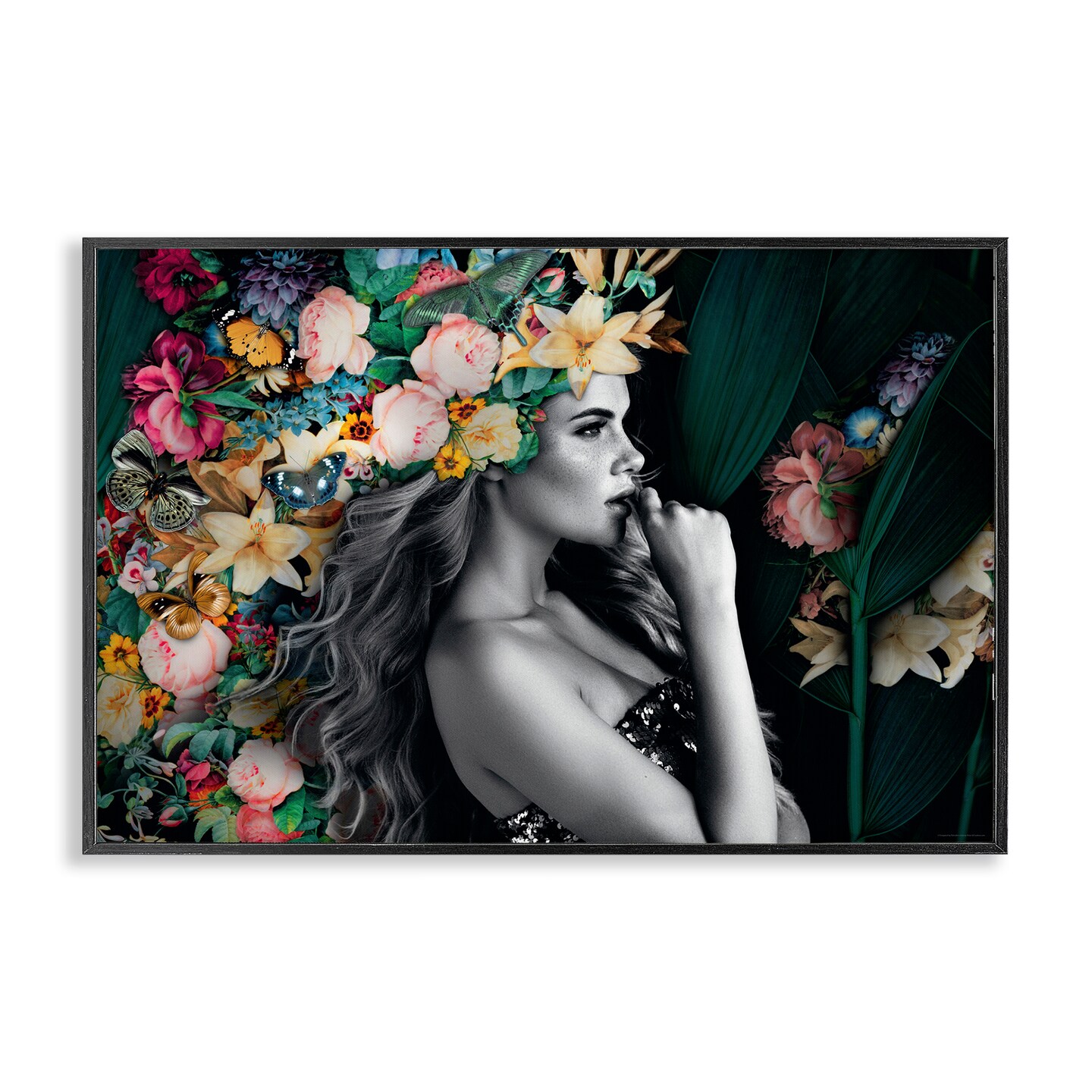 Stupell Industries Woman with Tropical Flowers Framed Giclee Wall Art Design by Reinders