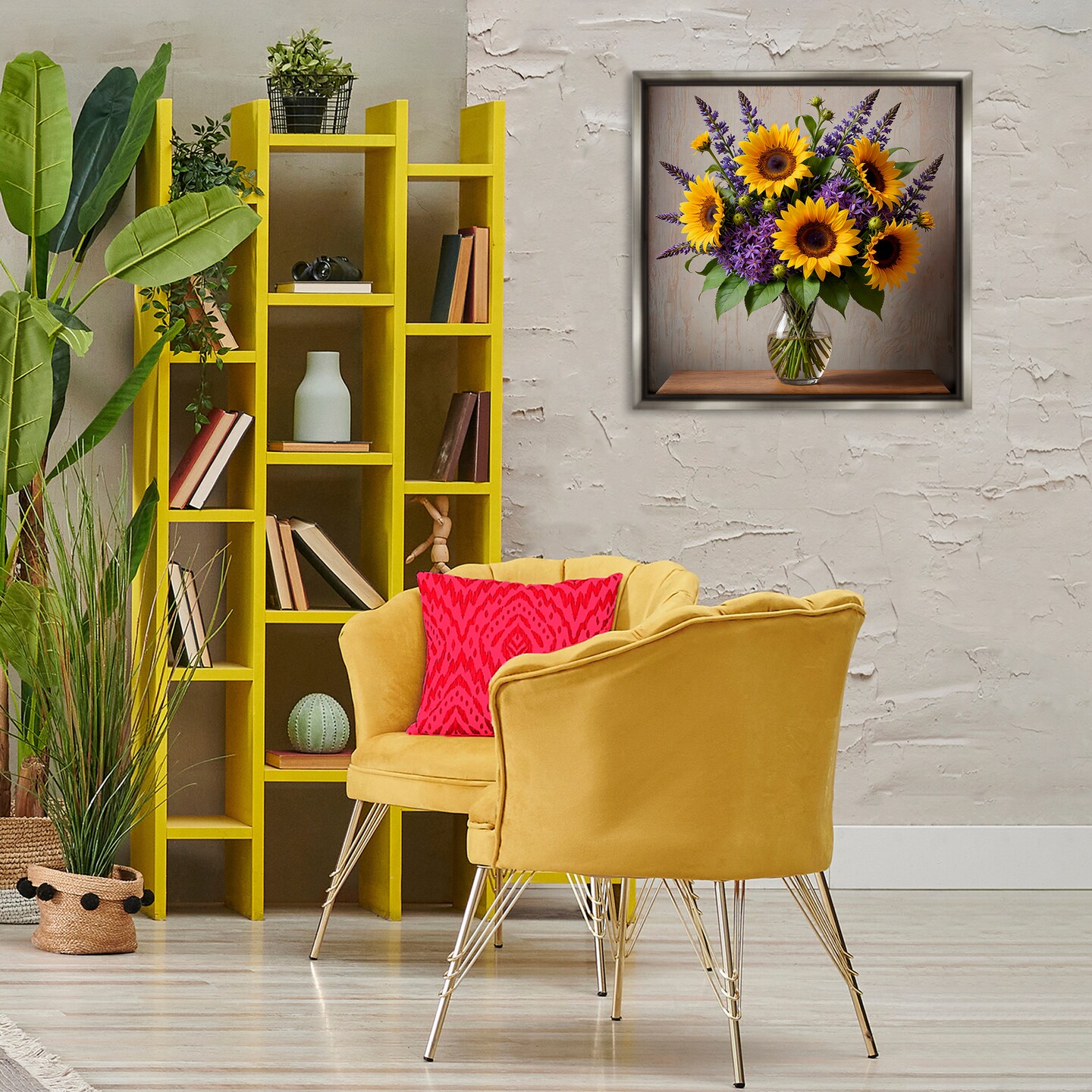 Stupell Industries Sunflower & Lavender Bouquet Framed Floater Canvas Wall Art Design by Yuri Khrushch