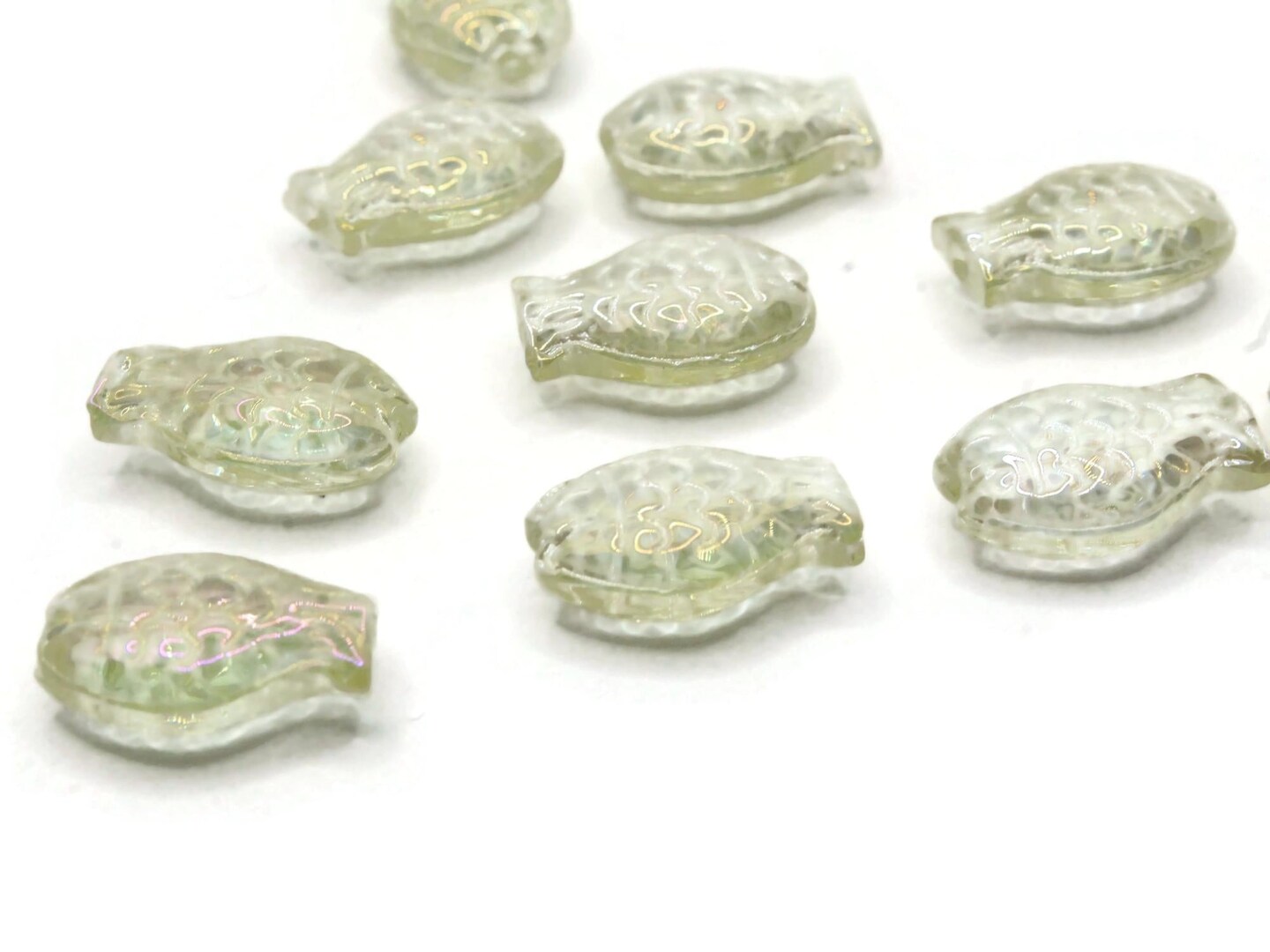 10 14mm Yellow Pressed Glass Fish Ocean Animal Beads