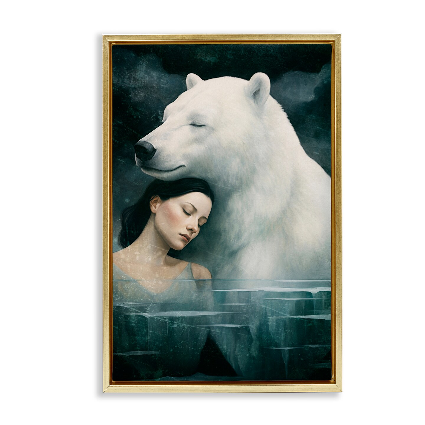 Stupell Industries Polar Bear & Woman Framed Floater Canvas Wall Art Design by Paula Belle Flores