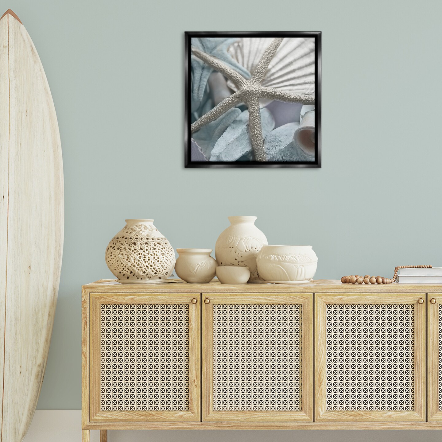 Stupell Industries Seashells &#x26; Starfish Framed Floater Canvas Wall Art Design by Susan Bryant