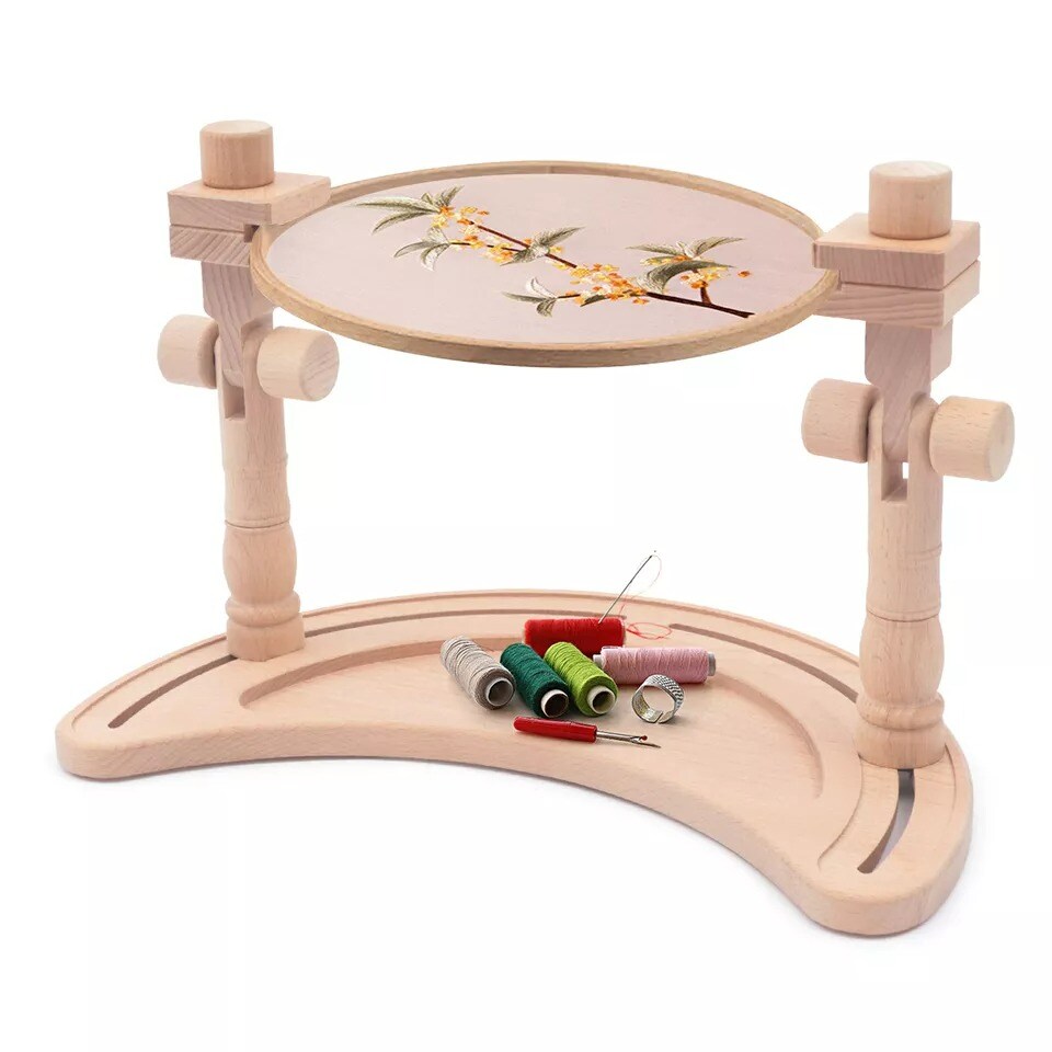 Hand Embroidery Hoops Frame Set Wooden Home DIY Cross Stitch Holder Rack Tools