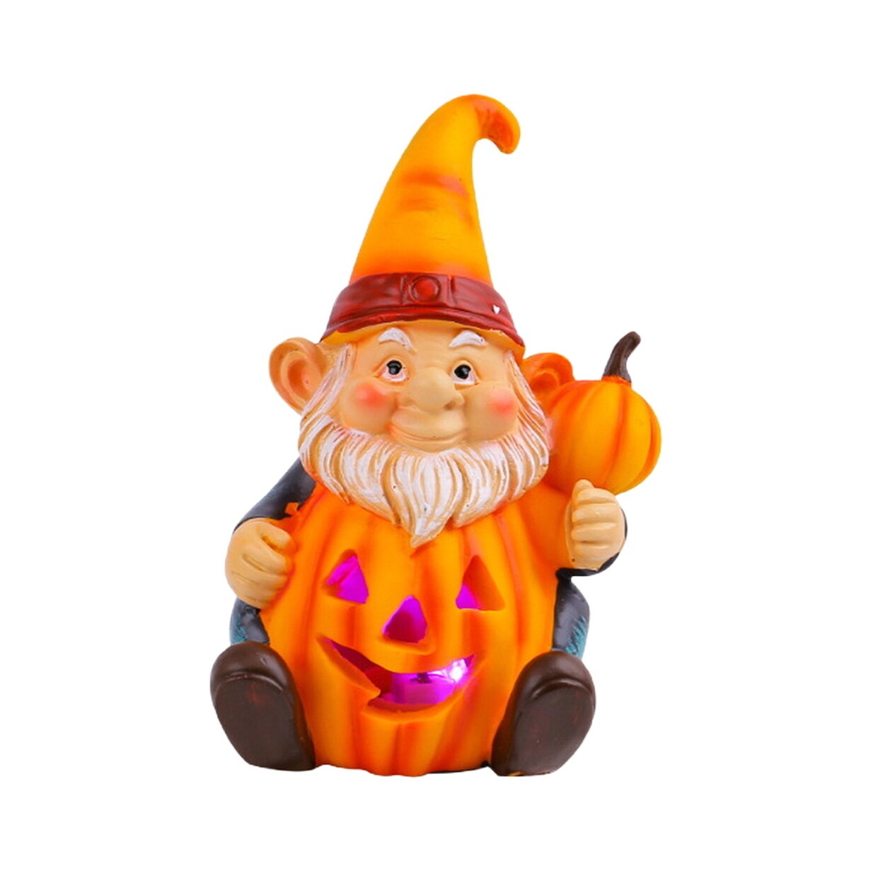 Halloween Pumpkin Lantern Resin Gnome Holding Pumpkin Statue Luminous Yard Dwarf Figurine For Home Courtyard Decor