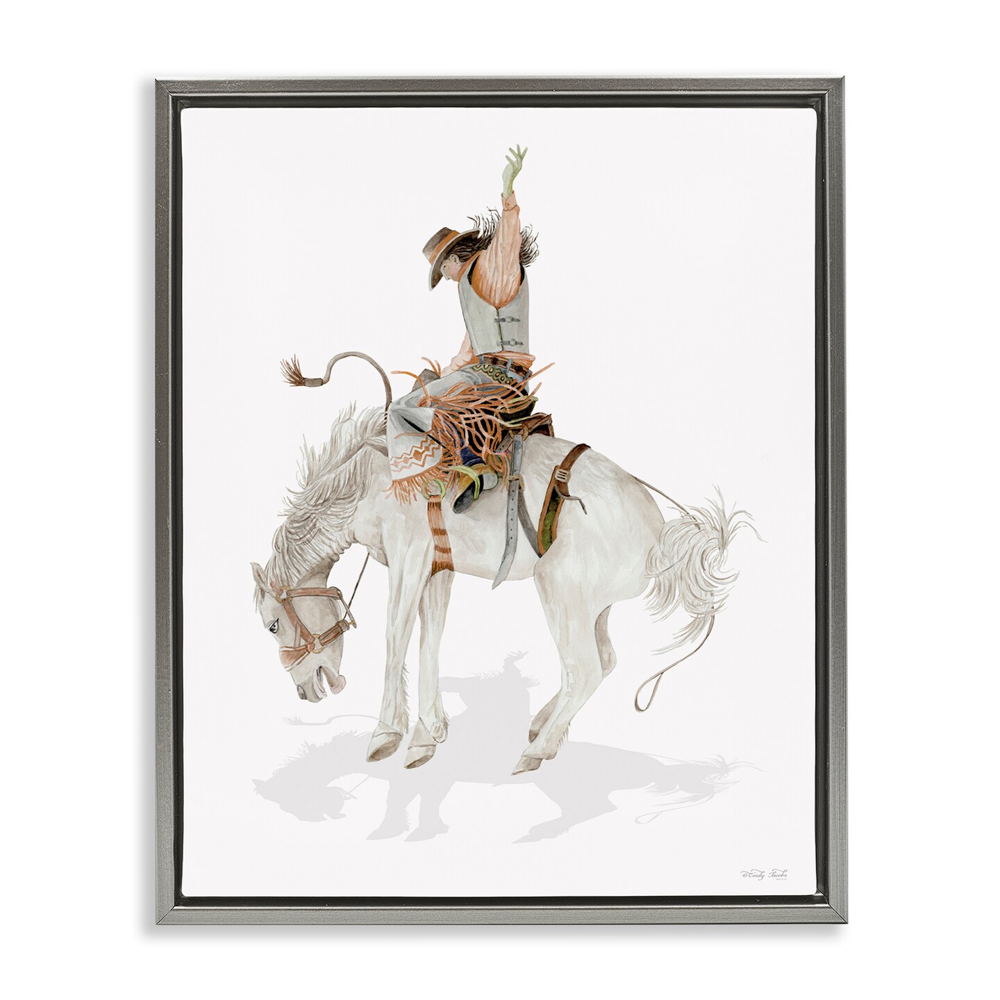 Stupell Industries Cowgirl on Rearing Horse Floater Framed Canvas Wall Art Design by Cindy Jacobs