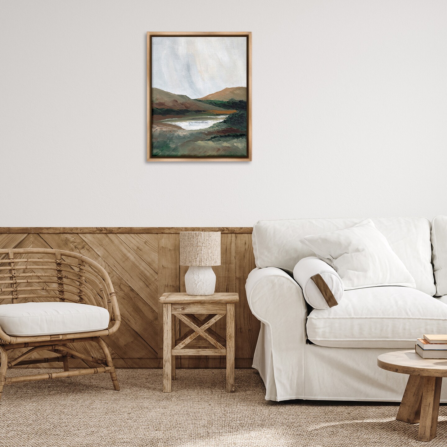 Stupell Industries Two Mountains with Pond Floater Framed Canvas Wall Art Design by Nikita Jariwala