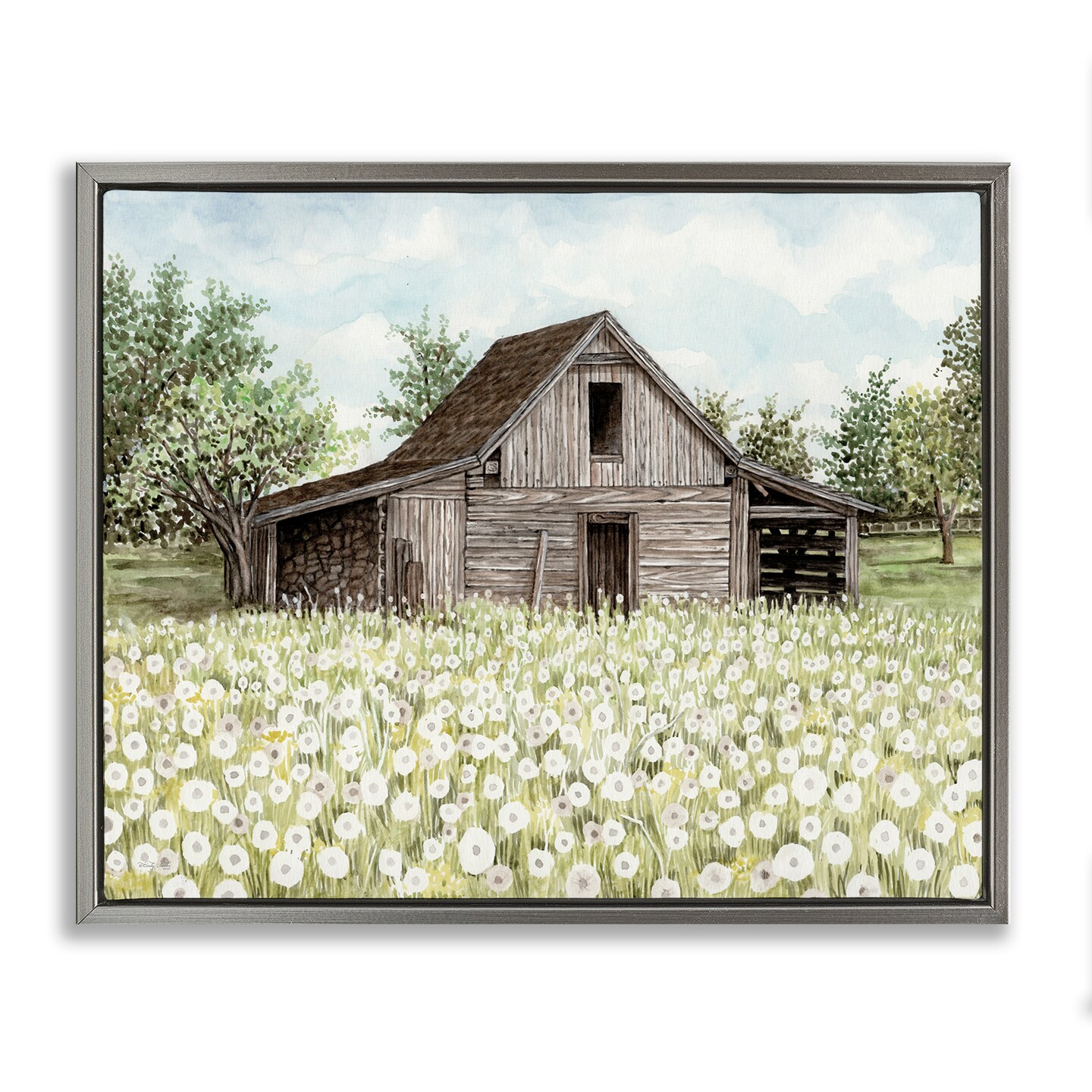 Stupell Industries White Poppy Farm Meadow Floater Framed Canvas Wall Art Design by Cindy Jacobs