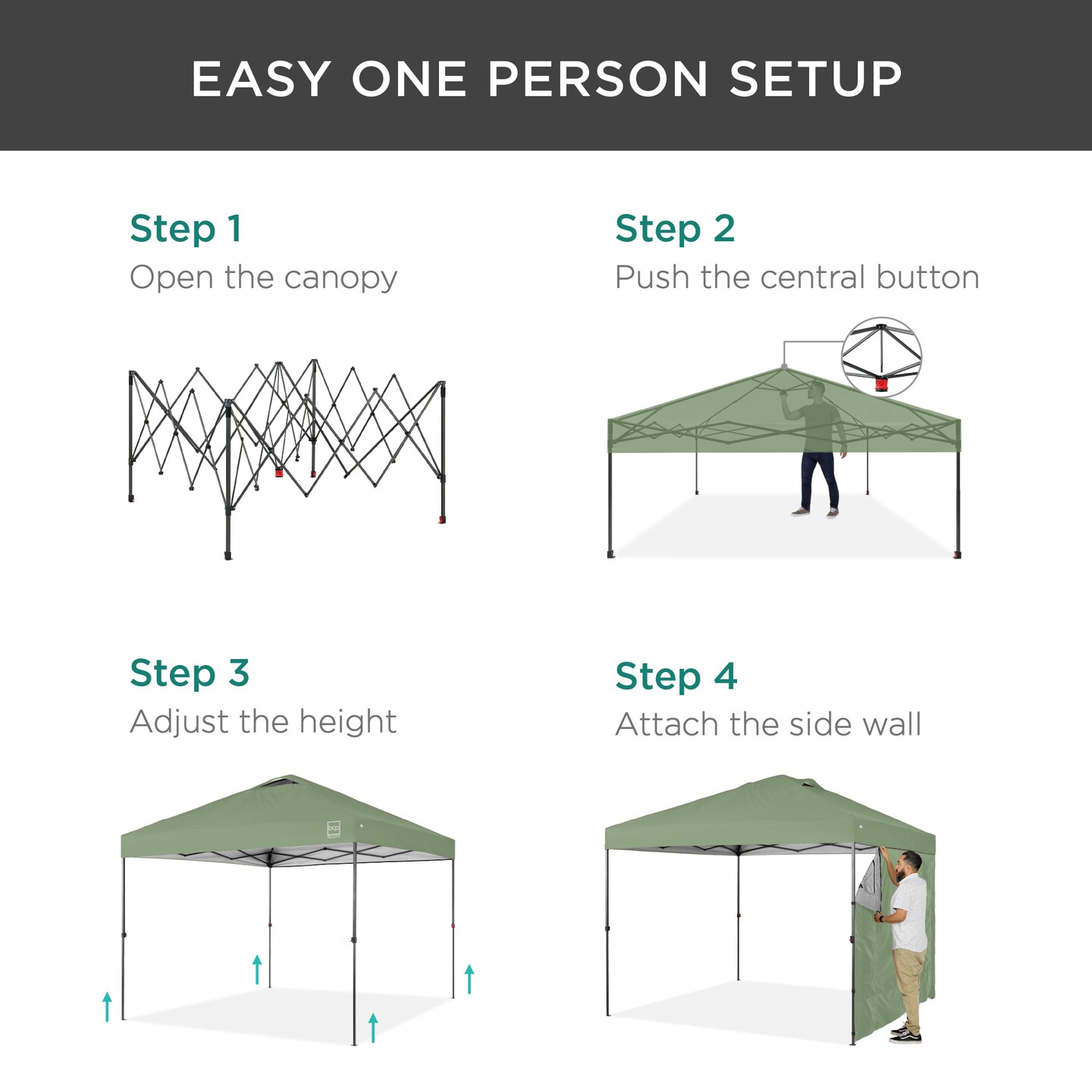 Best Choice Products 10x10ft Easy Setup Pop Up Canopy, Portable Tent w/ Side Wall, 1-Button Push, Case