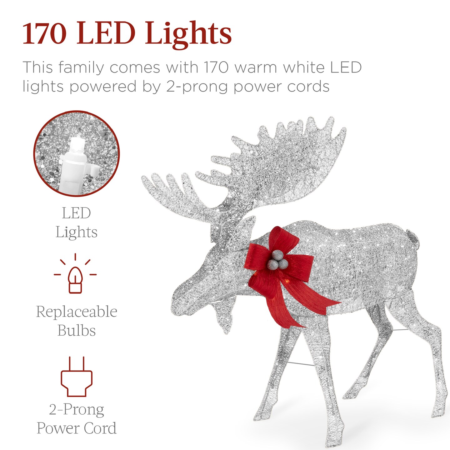 Best Choice Products 2-Piece Moose Family Lighted Christmas Yard D&#xE9;cor Set w/ 170 LED Lights, Stakes, Zip Ties