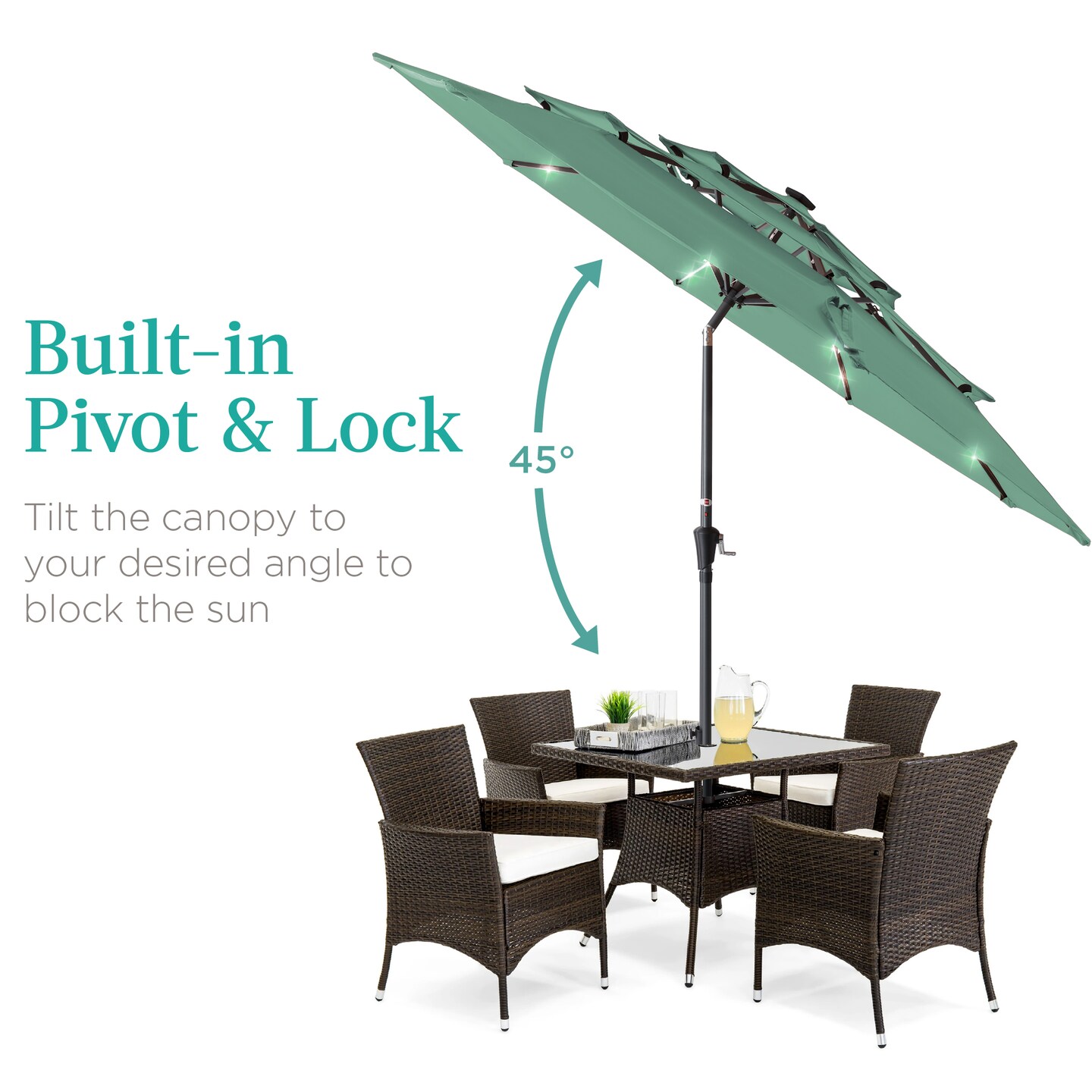 Best Choice Products 10ft 3-Tier Solar Patio Umbrella w/ 24 LED Lights, Tilt Adjustment, Easy Crank