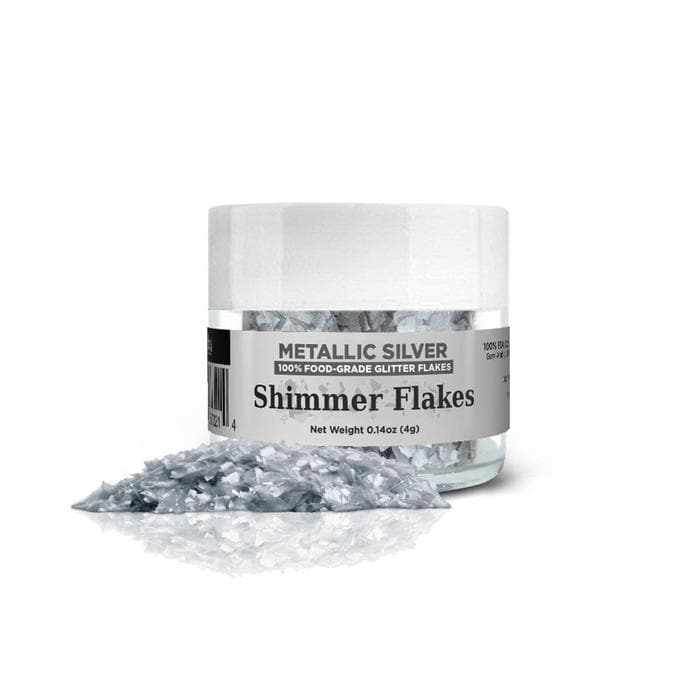 Metallic Silver Edible Shimmer Flakes 4 Gram Jar