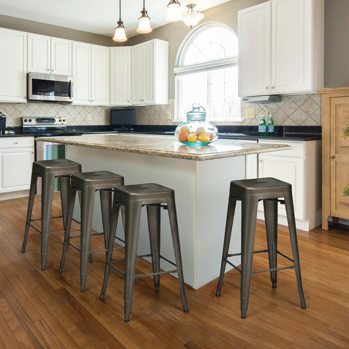 Costway Set of 4 Metal Bar Stools 30'' Bar Height Barstools Industrial W/ Low Back Steel