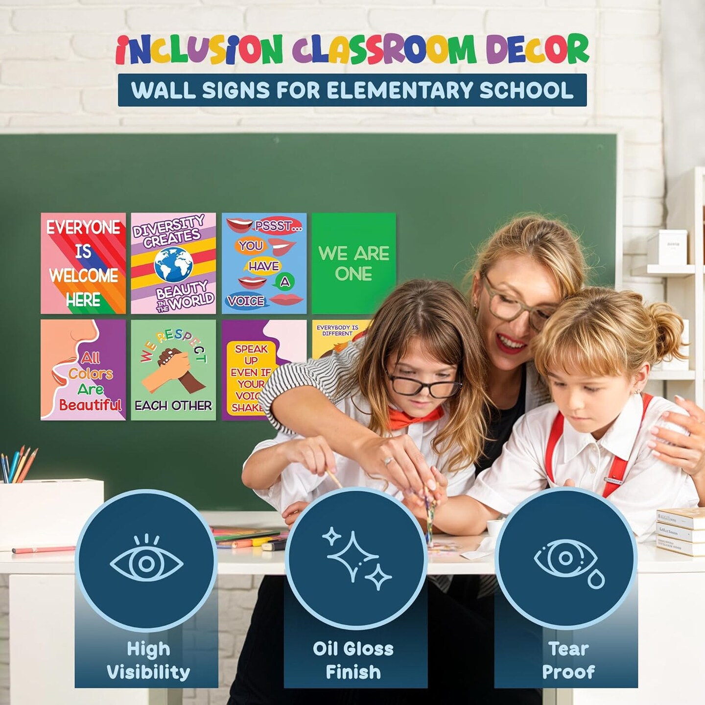 4E&#x27;s Novelty 8 Pc Multicultural Children Posters, Diversity Posters for Classroom, Inclusion Classroom Decor with Glue Dots, Kindness Posters for Elementary School, Diversity Bulletin Board Set