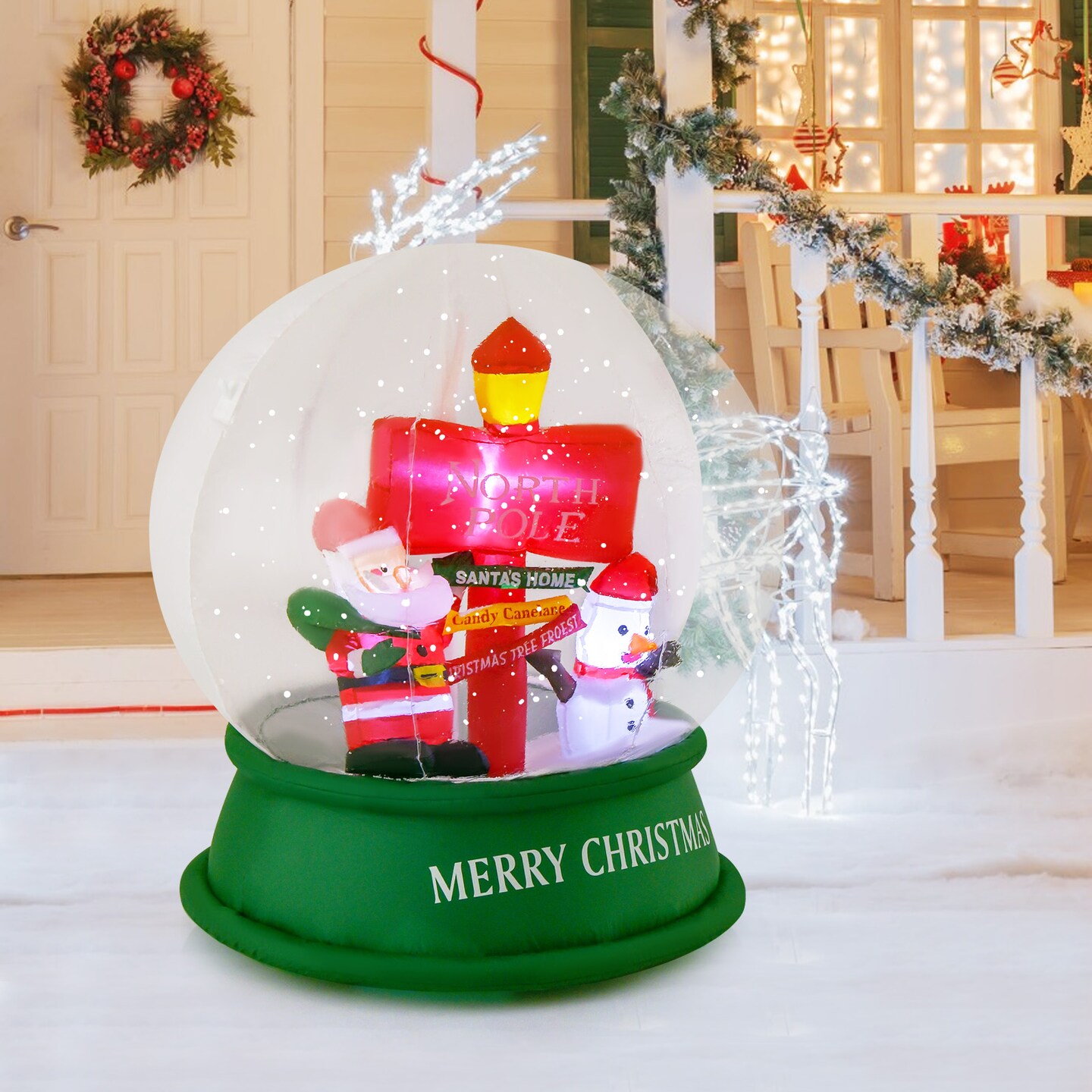 Costway 4 FT Christmas Inflatable Santa Snow Globe Light Up Crystal Ball with Snowman