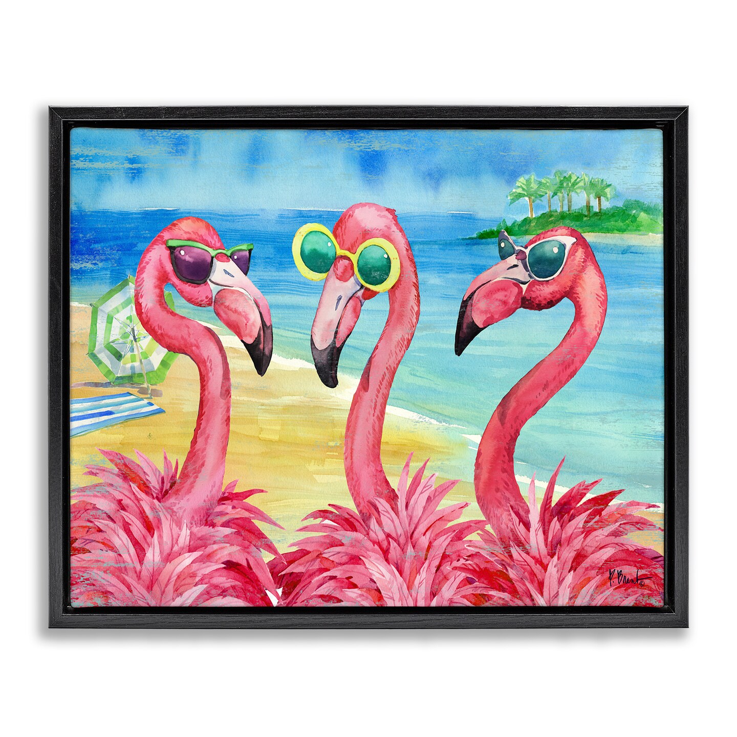 Stupell Industries Flamingo Girlfriends Tropical Coast Floating Frame Design By Paul Brent
