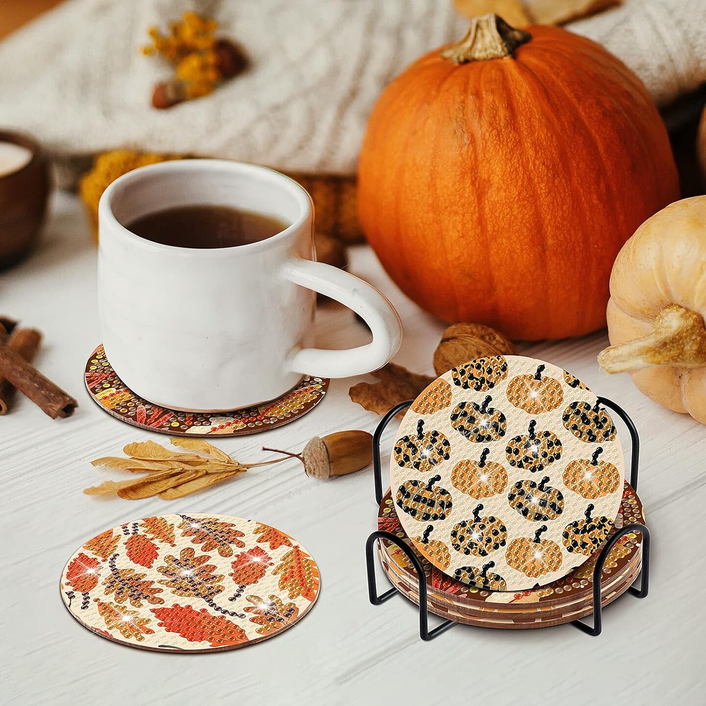 8 PCS Fall Diamond Art Coasters Thanksgiving Painting Kits