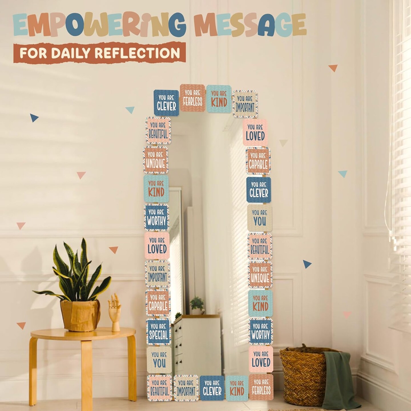 4E&#x27;s Novelty 32 Pcs Boho Affirmation Wall Decor Classroom, 16 Designs Positive Affirmations Bulletin Board Set, Classroom Affirmation Station for Teacher Supplies Growth Mindset Boho Classrooms Decor