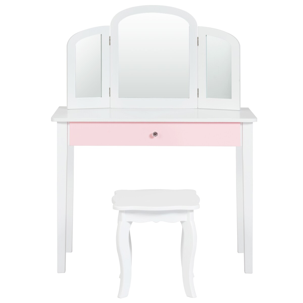 Costway Kids Vanity Set Princess Makeup Dressing Play Table Set W/Mirror White\ Pink