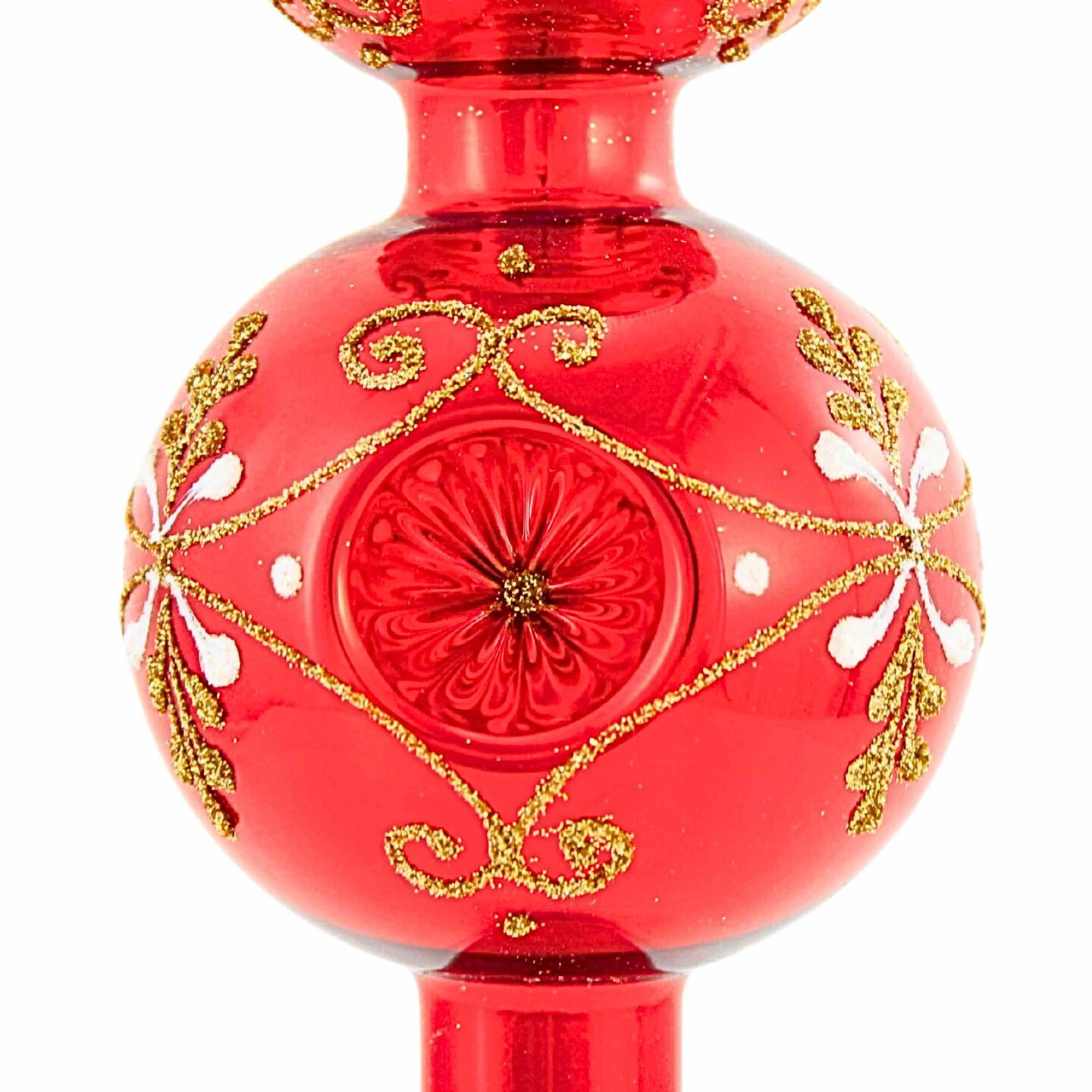 Golden Bell Collection 13.25 In Shiny Red Finial W/Gold Design Christmas Tree Topper , Christmas Decor Reflector Tree Topper