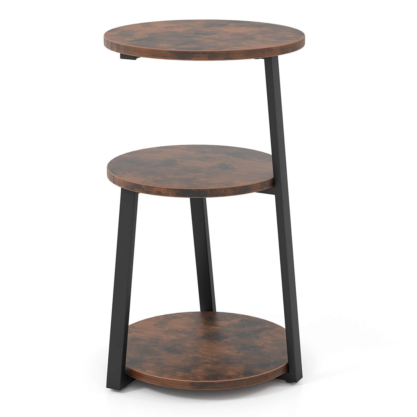 Costway 1/2 PCS 3-Tier Round Side Table with Metal Frame & Adjustable Foot Pads Nightstand