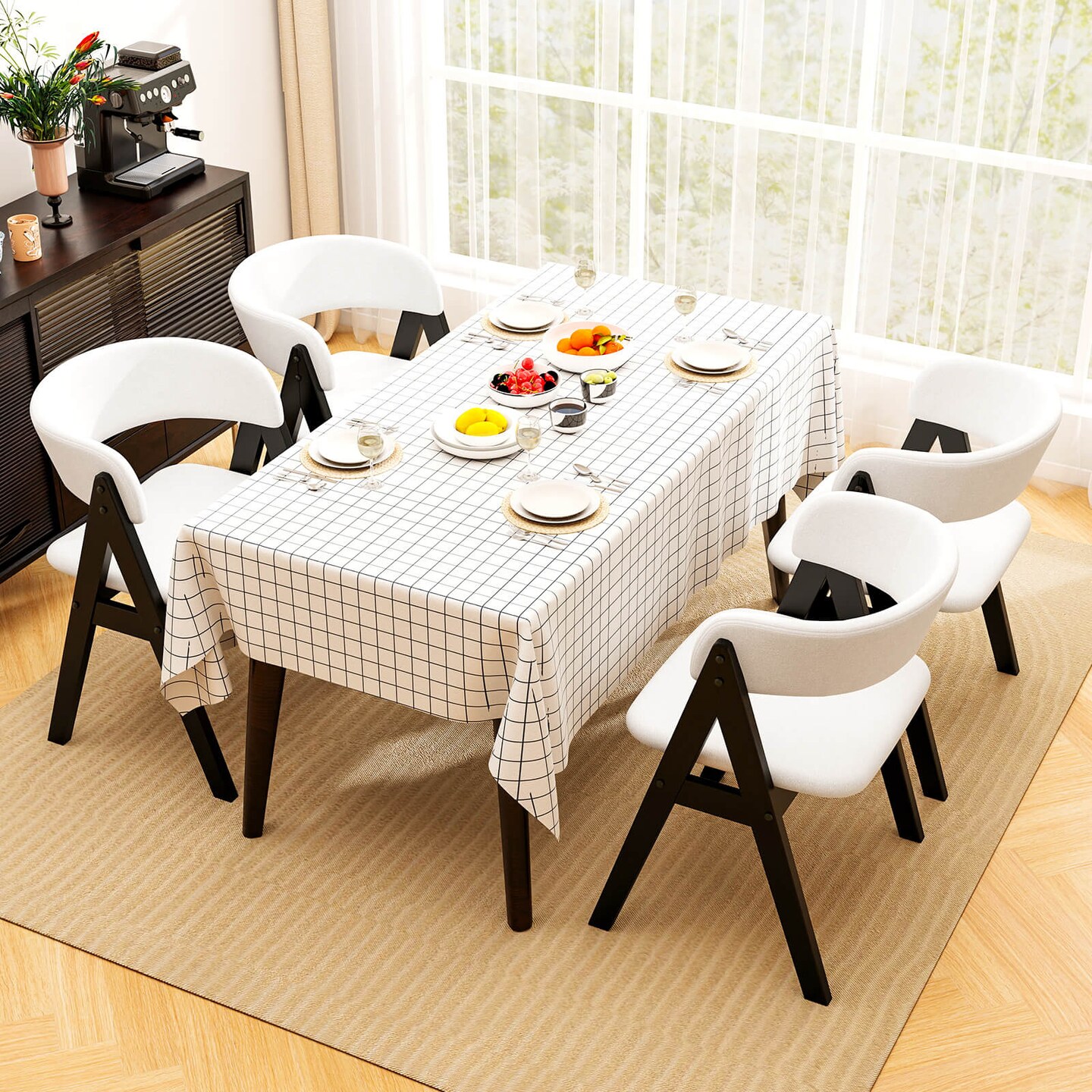 Costway Dining Chairs Set of 2/4 Mid-Century Upholstered Kitchen Armchairs with Padded Seat Black/Brown