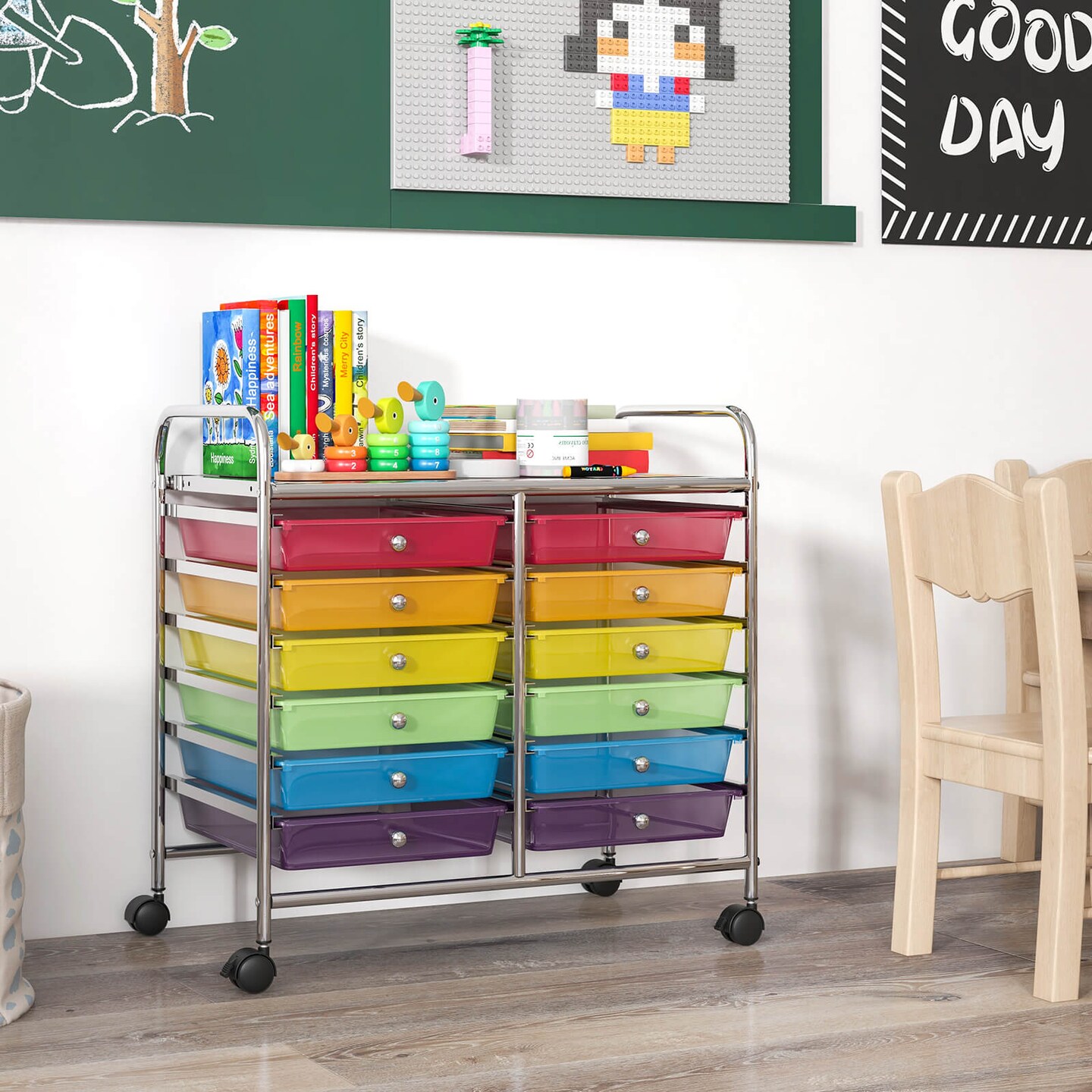 Costway 12 Drawers Rolling Cart Storage Scrapbook Paper Studio Organizer Bins Macaron/White/Light Pink/Purple/Pink/Clear/Gray/Rainbow/Multicolor/Hot Pink/Black