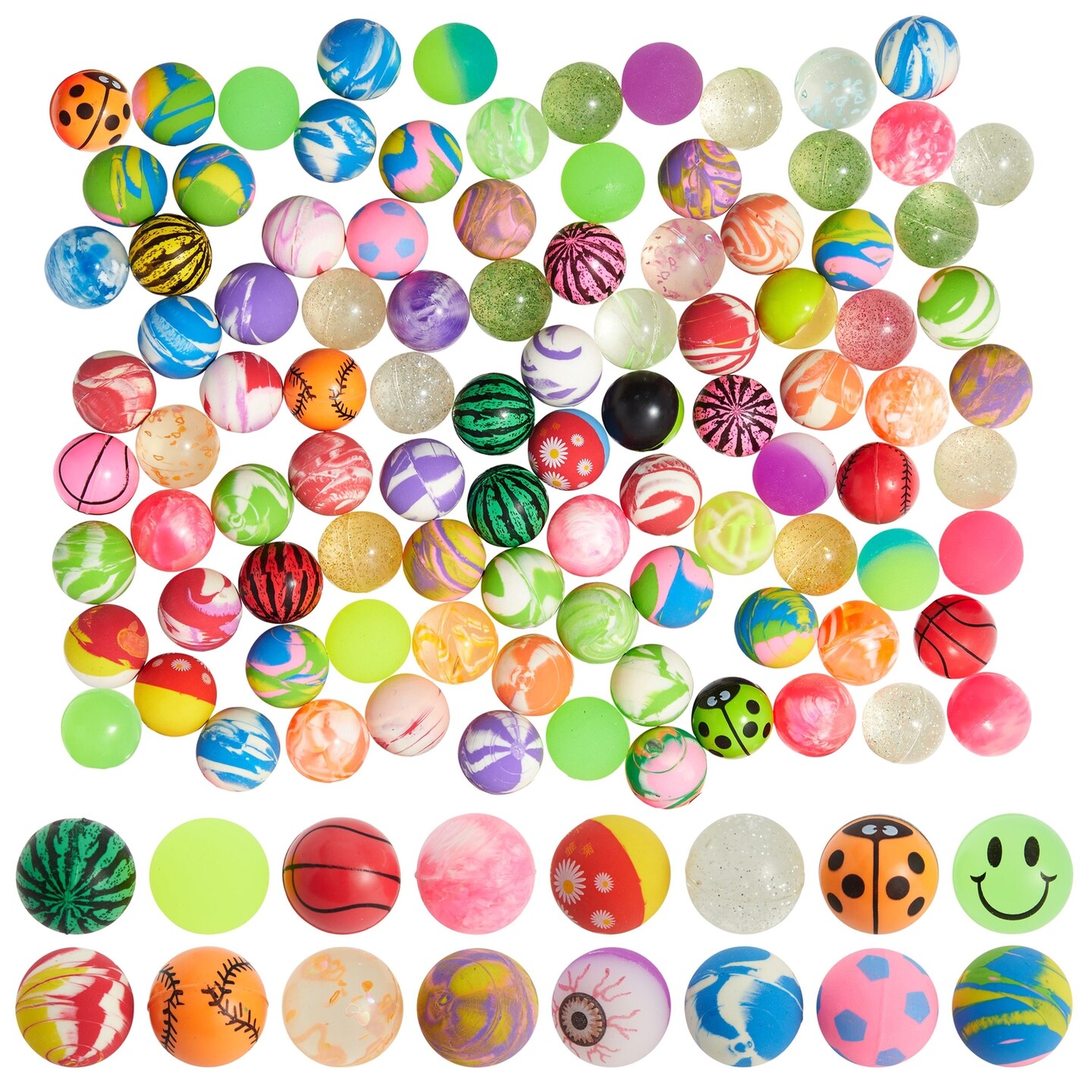 100 Pack Bouncy Balls for Kids Ages 5-14 Bulk - 1.25 in/ 32mm Large Rubber Bouncing Balls for Birthdays, Prizes, Gifts