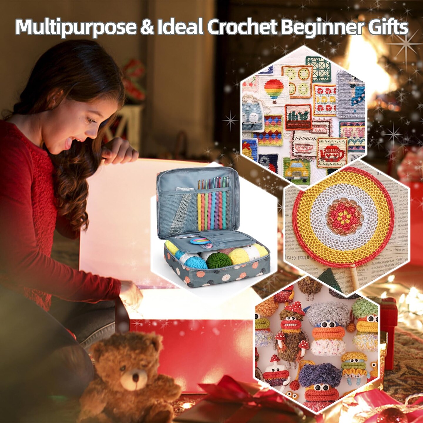 Beginner Yarn for Crocheting and Knitting-Crochet Yarn Kit for Beginners-Includes 382 Yards Cotton Yarn Balls, Hooks, Accessories, Tutorials, Ideal Starter Kit for Kids Adults Professionals