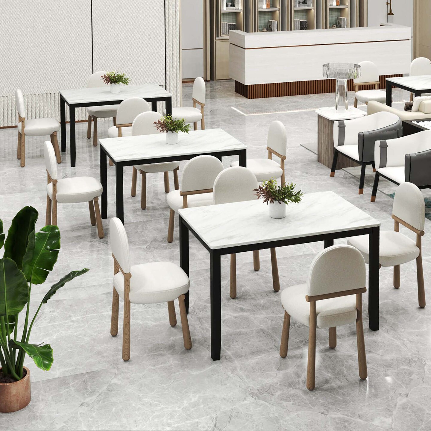 Costway Dining Table 45" Rectangular Mid Century Kitchen Table with Faux Marble Tabletop