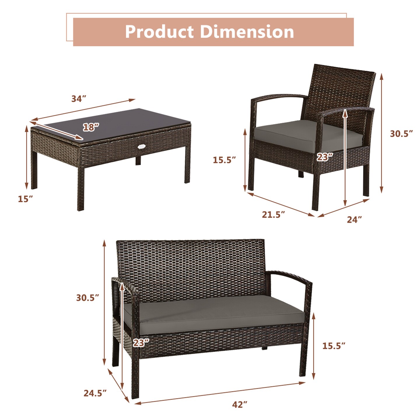 Costway 8PCS Rattan Patio Conversation Set Outdoor Furniture Set Garden w/Cushion